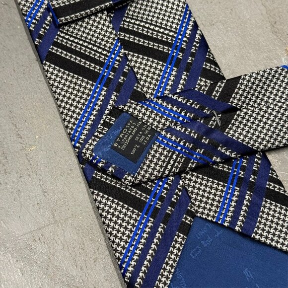 ETRO Milano Tie Houndstooth Plaid Woven Made in Italy 100% Silk Grey/Blue 4" - Picture 5 of 5